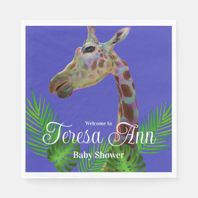 funky av roligt - färgstark Giraffe Baby Shower Pa Pappersservett (Framsidan)