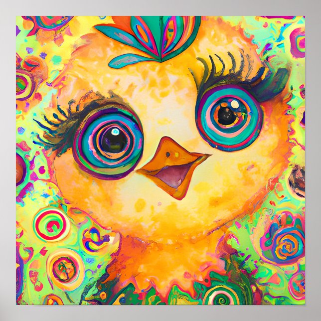 Funky Baby Chicken Farm Animal Nursery Art Poster (Framsidan)