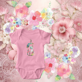 Funky Baby Påskhare Blommigt Mamma Monogram Anpass T Shirt
