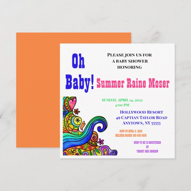 FUNKY Baby Shower-inbjudan, Gender Neutral, Hip Inbjudningar (Fram/baksida)