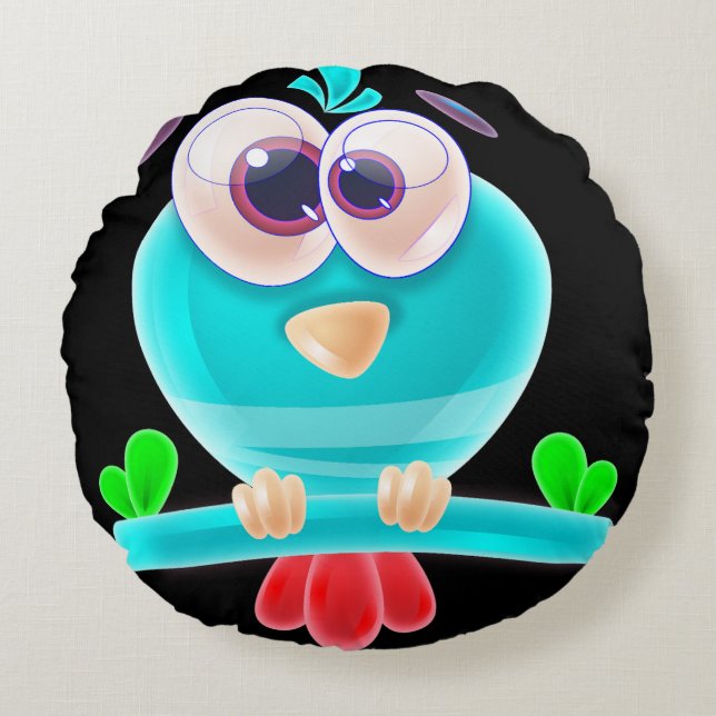 Funky Birdie Rund Kudde (Framsidan)