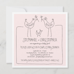 Funky Birds Modern Family Par Baby Shower Inbjudningar