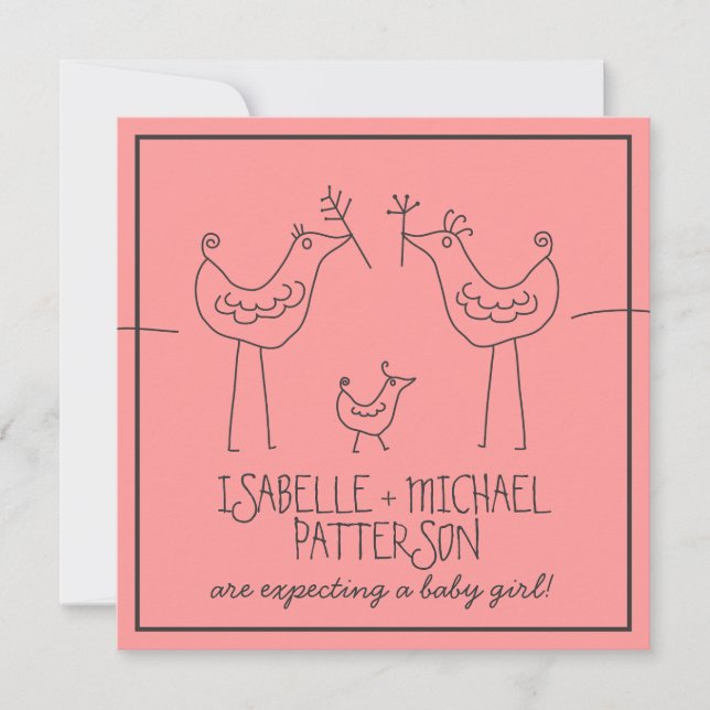 Funky Birds Modern Family Par Baby Shower Inbjudningar (Framsida)