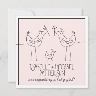 Funky Birds Modern Family Par Flicka Shower Inbjudningar
