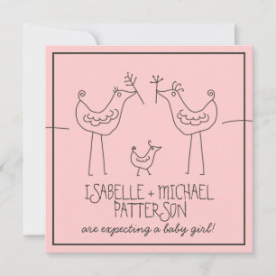 Funky Birds Modern Family Par Flicka Shower Inbjudningar