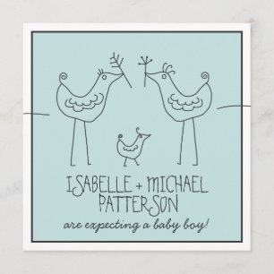 Funky Birds Modern Family Par Pojke Shower Inbjudningar