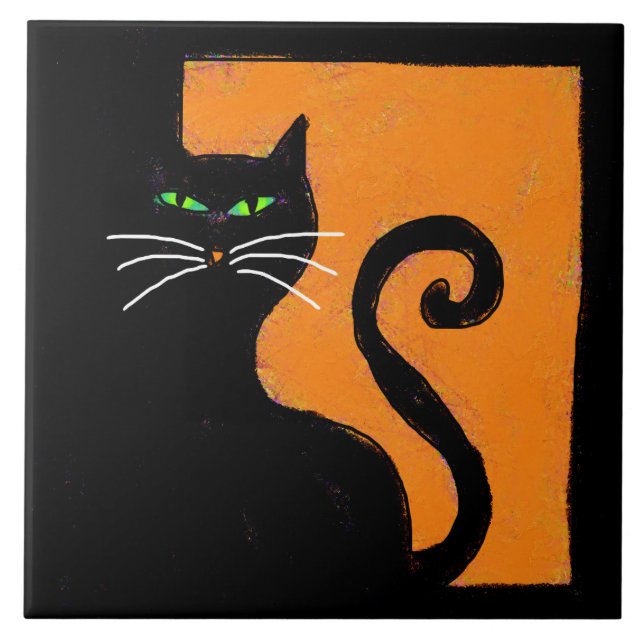 Funky Black Cat Abstrakt Halloween Art Kakelplatta (Framsidan)