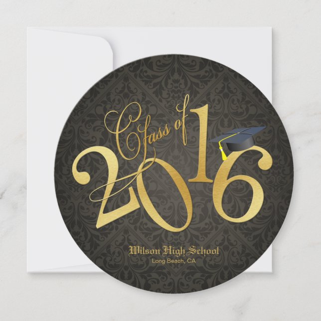 Funky Black & Guld klass 2016 Studenten Inbjudningar (Framsida)
