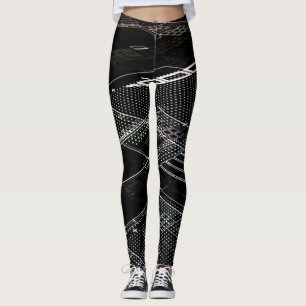 Funky Black White Electronic Circuit Board Retro Leggings
