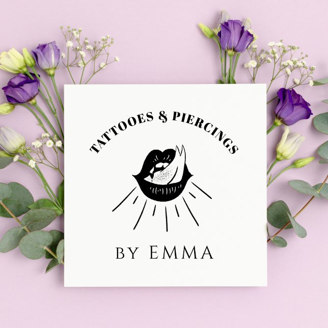 Funky Black & White Fire Flame Läppar Tattoo Artis Fyrkantigt Visitkort (Skapare uppladdad)