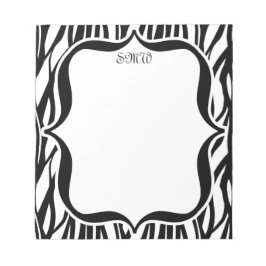 Funky Black/White Zebra Monogram Anteckningsblock