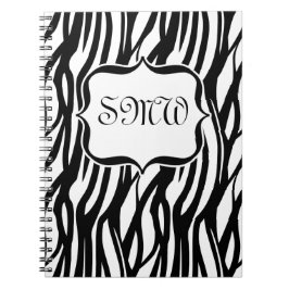 Funky Black/White Zebra Monogram Anteckningsbok Med Spiral