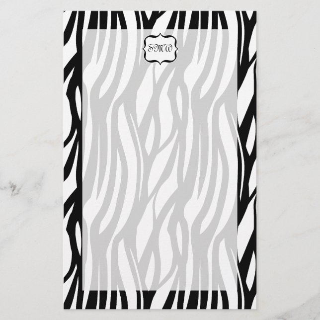 Funky Black/White Zebra Monogram Brevpapper (Framsida)