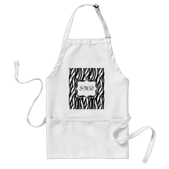 Funky Black/White Zebra Monogram Förkläde (Framsidan)