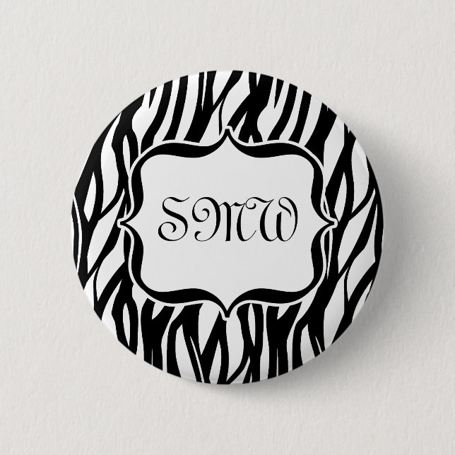 Funky Black/White Zebra Monogram Knapp (Framsida)