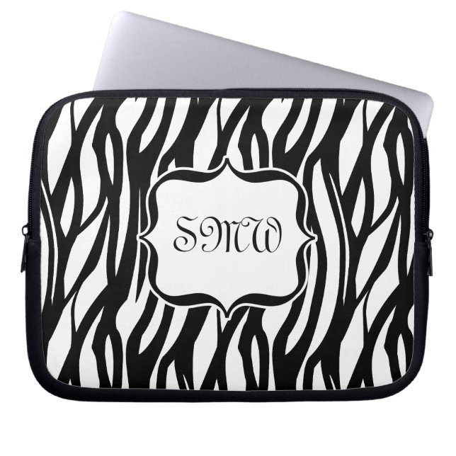 Funky Black/White Zebra Monogram Laptop Fodral (Framsidan)