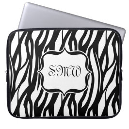 Funky Black/White Zebra Monogram Laptop Fodral