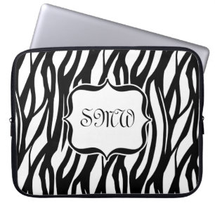 Funky Black/White Zebra Monogram Laptop Fodral
