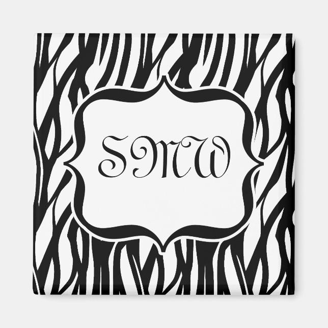 Funky Black/White Zebra Monogram Magnet (Framsidan)