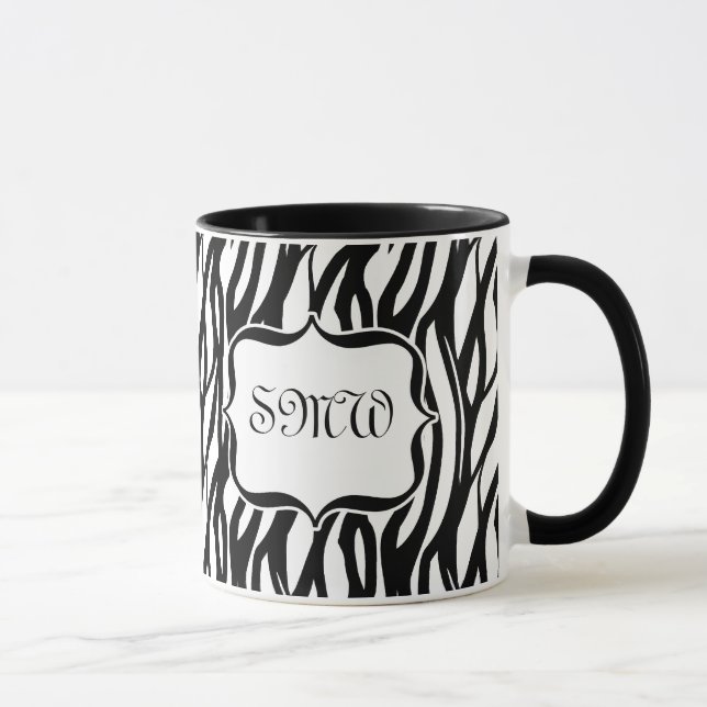 Funky Black/White Zebra Monogram Mugg (Höger)