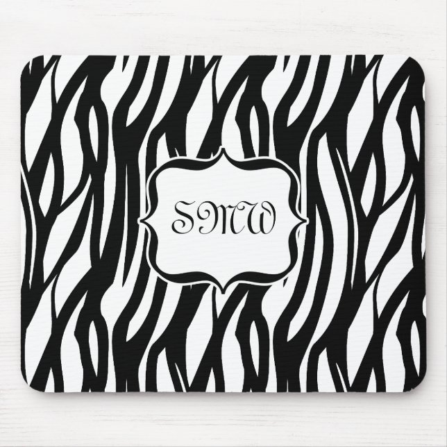 Funky Black/White Zebra Monogram Musmatta (Framsidan)