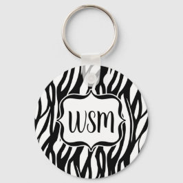 Funky Black/White Zebra Monogram Nyckelring