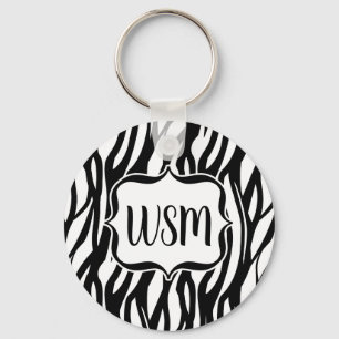 Funky Black/White Zebra Monogram Nyckelring