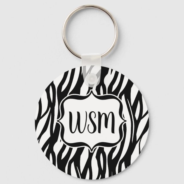Funky Black/White Zebra Monogram Nyckelring (Framsida)