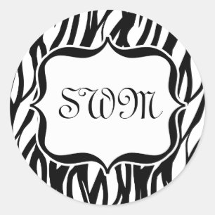 Funky Black/White Zebra Monogram Runt Klistermärke