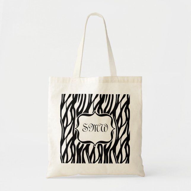 Funky Black/White Zebra Monogram Tygkasse (Framsidan)