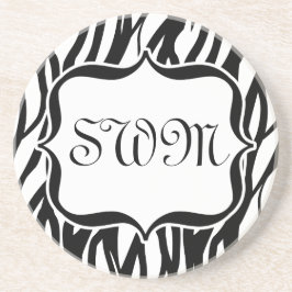 Funky Black/White Zebra Monogram Underlägg Sandsten