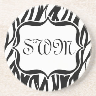 Funky Black/White Zebra Monogram Underlägg Sandsten