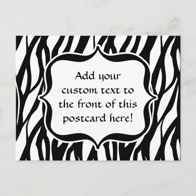 Funky Black/White Zebra Monogram Vykort (Framsida)