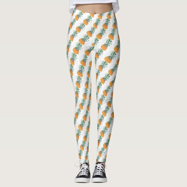 Funky Blek Grönt Gult  Yummy Pineapple Leggings (Framsida)