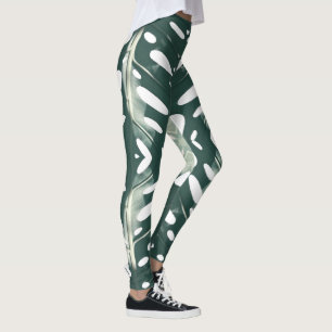Funky Blek Grönt Löv Skriv ut legeringar i Leggings