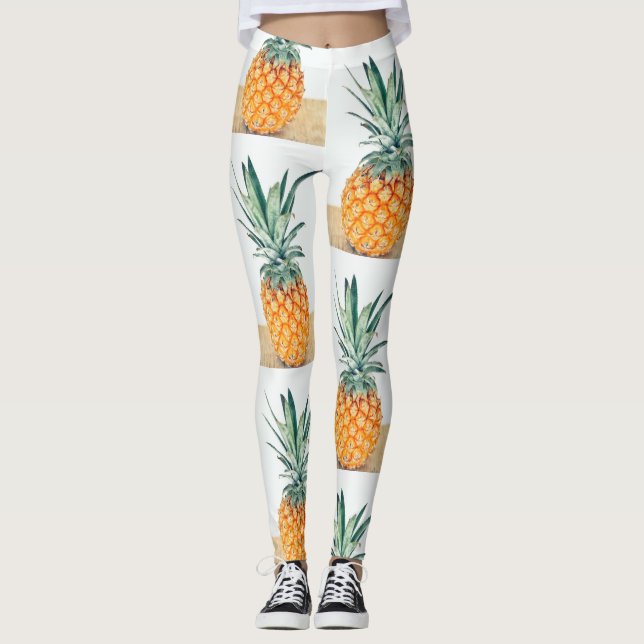 Funky blekgröna gula läckra ananas-läggings leggings (Framsida)