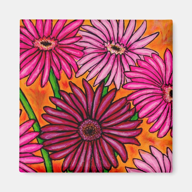 Funky Blommigt Gerber Daisy Magnet (Framsidan)