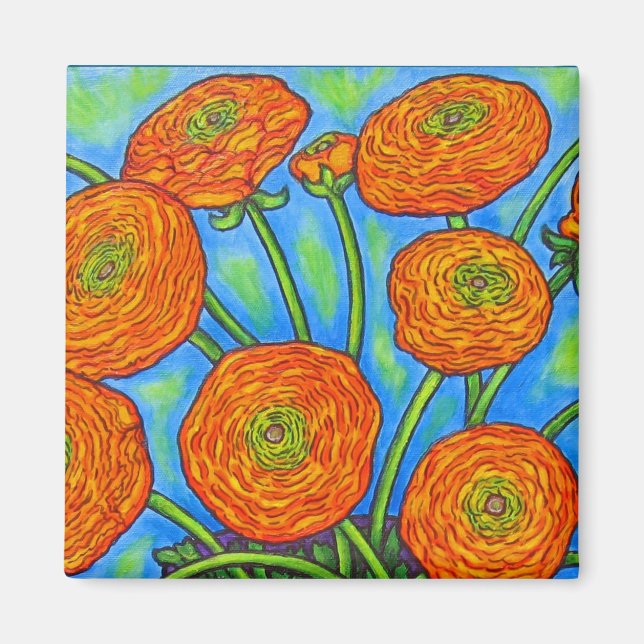 Funky Blommigt Ranunculus Magnet (Framsidan)