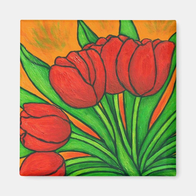 Funky Blommigt Tulip Magnet (Framsidan)