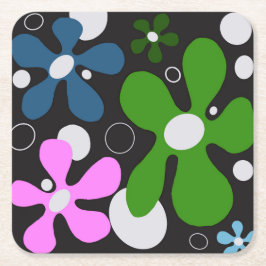 Funky blommor i grönt, rosa och blått underlägg papper kvadrat