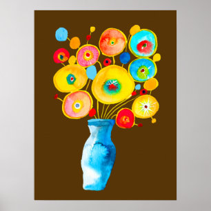 Funky blommor vattenfärgsgrafik poster