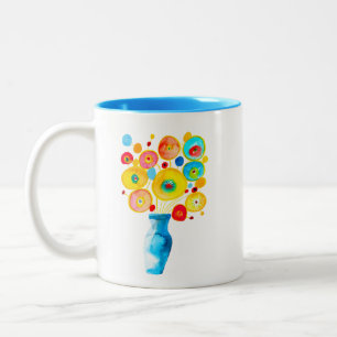 Funky blommor vattenfärgsgrafik Två-Tonad mugg