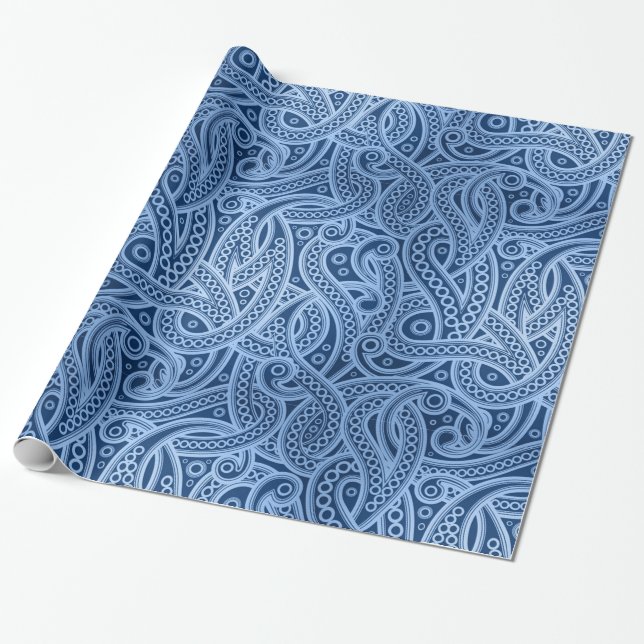 Funky Blue Abstrakt Paisley Mönster Wrapping Pappe Presentpapper (Utrullad)