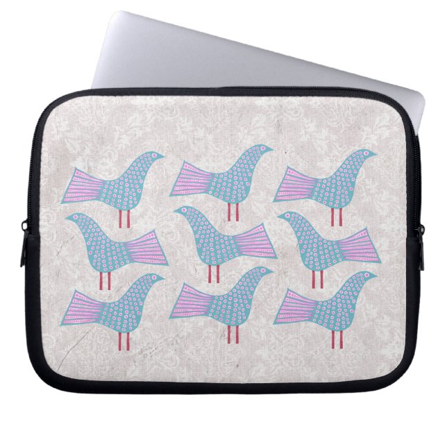 Funky Blue Birds Bärbar Dator Ipad Fodral Väska (Framsidan)