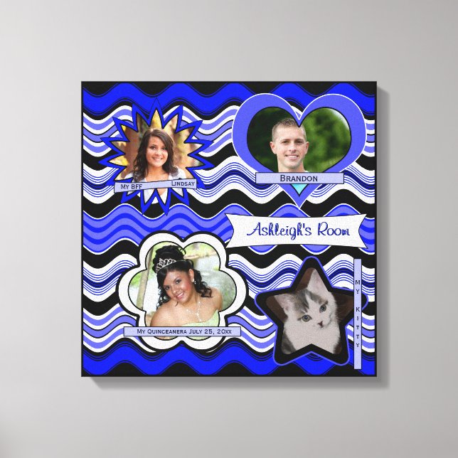 Funky Blue, Black, White Photo Wall Hanging 16" sq Canvastryck (Framsida)