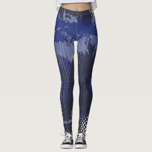 Funky Blue Grunge Mix Mönster Leggings