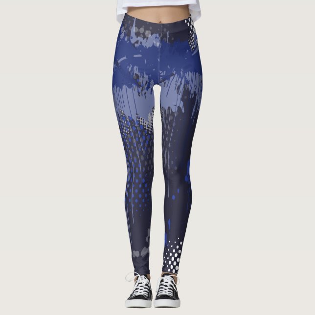 Funky Blue Grunge Mix Mönster Leggings (Framsida)