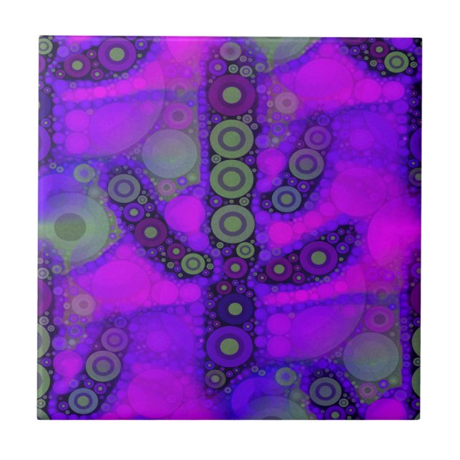 Funky Blue Lila Saguaro Cactus Mosaic Kakelplatta (Framsidan)