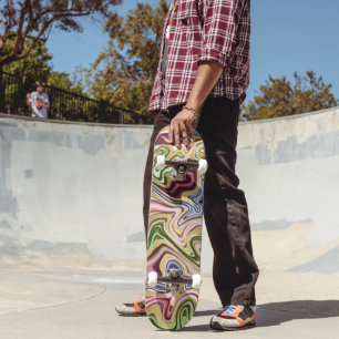 Funky Blue Mörk Red Grönt Wave Art Mönster Mini Skateboard Bräda 18,5 Cm