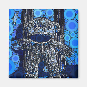 Funky Blue Sock monkey Circles Bubbles Pop Art Magnet